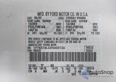 2003 Ford F-150 Lariat/Xl/Xlt из США, поврежденный, VIN 1FTRX18L33NA05126